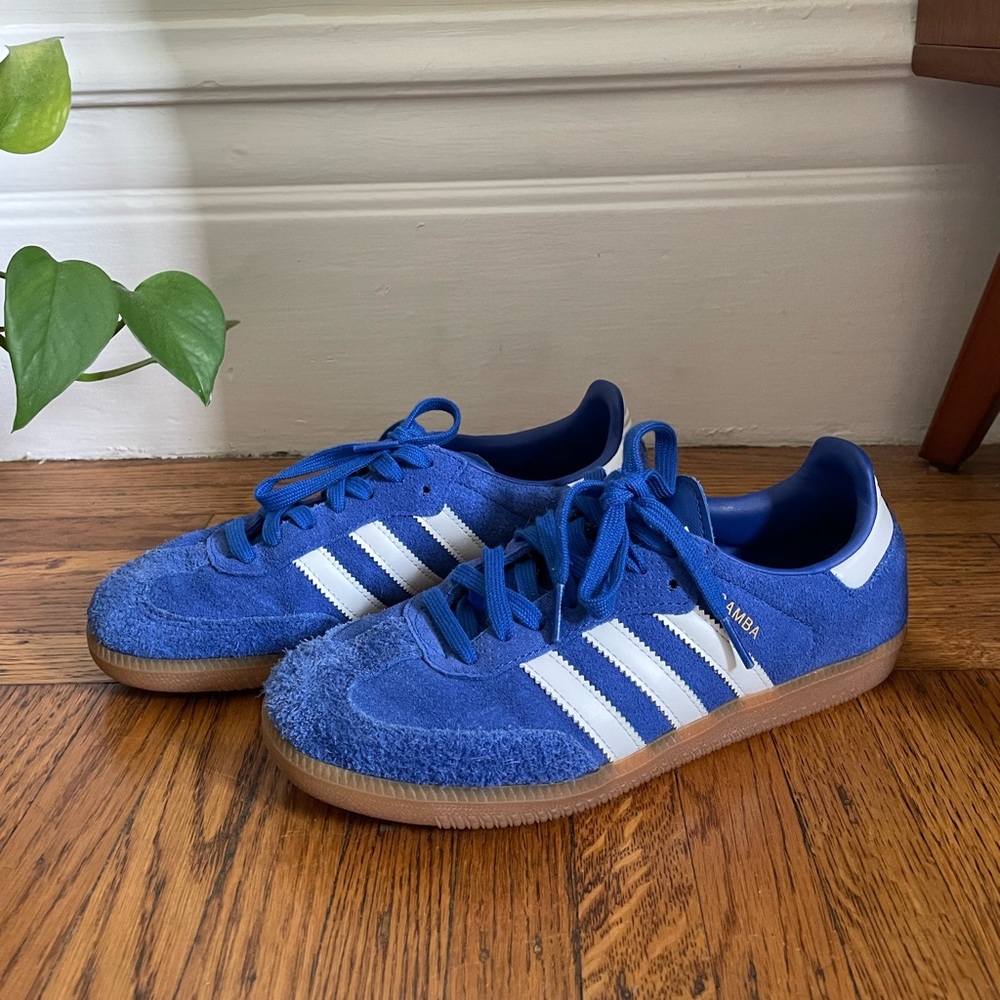 Blue adidas sambas